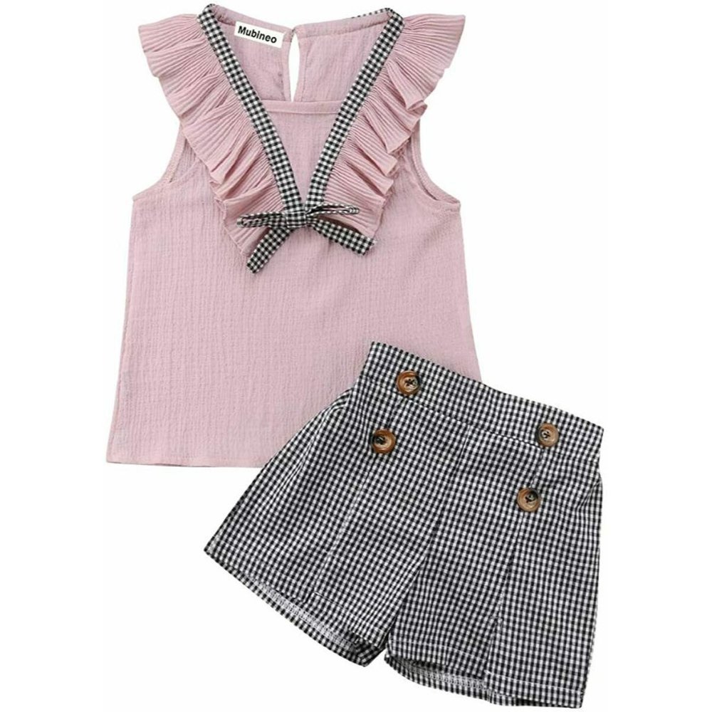 Mubineo Toddler Baby Girl Sleeveless Top Plaid But